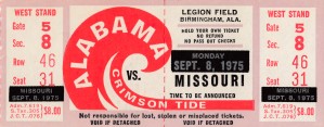 Old Alabama Football Ticket Stub Collection_1975 University of Alabama vs. Missouri Ticket Art